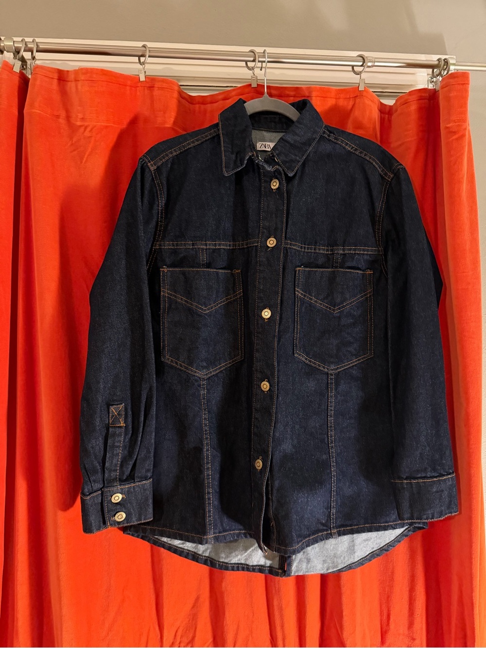 ZARA Dark Blue Denim work Jacket - Women's Casual Button-Up